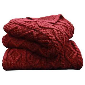 Cable Knit Soft Wool Throw Blanket, 50"x60", Red, 1 Piece