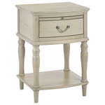 Bentley Designs - Bordeaux Chalked Oak 1-Drawer Nightstand - Bordeaux bedside vaunts a certain elegance and refinement that brings a sense of subtle sophistication to any home. The range features a wide choice of cabinets featuring gently bowed fronts, soft curved frames and delicate turned legs. The range boasts Blum soft-closing drawers for that extra refinement and pull out shelves for a superior customer experience