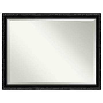 Corded Black Beveled Wall Mirror 44 x 34 in.