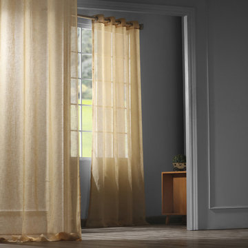 Golden Haze Grommet Solid Faux Linen Sheer Curtain