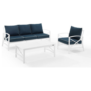 Kaplan 3-Piece Outdoor Sofa Set, Navy/White
