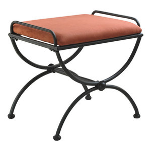 Microsuede Small Iron Stool With Microsuede Cushion Antique Black