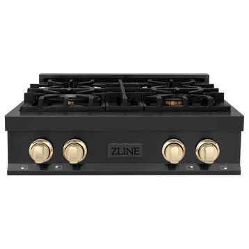 ZLINE 30" Rangetop, Black Stainless Steel With Gold Accents, RTBZ-30-G
