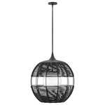 HInkley - Hinkley Maddox 24.25" Outdoor Large Bohemian Orb Pendant Light, Black - Maddox boasts an edgy, bohemian aesthetic with an open-weave design and geometric shape. This orb pendant features weather-resistant nylon rope in Black or Natural with an etched opal globe nestled inside. Maddox casts the perfect outdoor ambient light to accentuate modern outdoor living spaces.