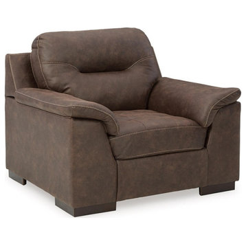 Ashley Furniture Maderla Faux Leather & Wood Chair in Walnut Dark Brown
