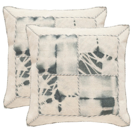 Safavieh Dip-Dye Quartre Patch Pillows, Set of 2, Seasalt, 20"x20"