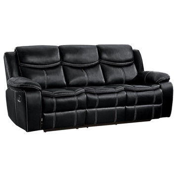Lexicon Bastrop Faux Leather Gel Double Glider Reclining Sofa in Black