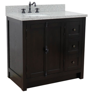 37" Single Vanity, Brown Ash With Gray Granite Top, Left Doors/Left Oval Sink