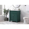 Elegant Decor Wesley 30" Solid Wood Steel Single Bathroom Vanity Set in Green