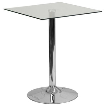 Bowery Hill 23.75" Contemporary Glass/Metal Square Bar Table in Chrome