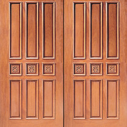 Prehung Double Door, Hand Carved 9-Panel in Mahogany - Front Doors