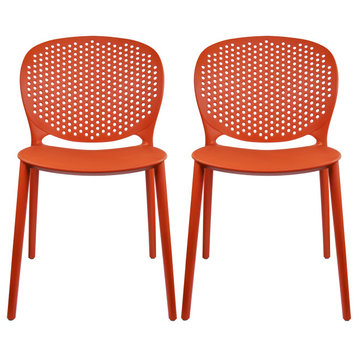 Stackable Plastic Armless Side Dining Chairs Fully Assembled Set of 2, Dark Orange