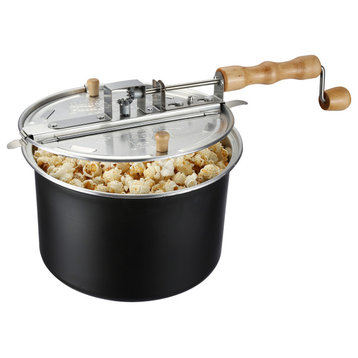 Stovetop Popcorn Maker 6.5-Quart Popper Pan With Wooden Crank Handle
