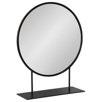 Rouen Round Metal Table Mirror, Black 18x22