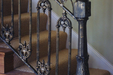 Staircase - mid-sized traditional carpeted straight staircase idea in Birmingham with carpeted risers