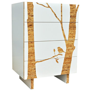 White Unique Tall Dresser, Modern Trees by  Iannone