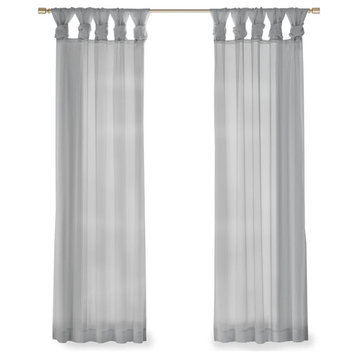 Madison Park Ceres Twist Tab Top Sheer Window Curtain Pair, Light Grey