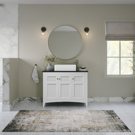 42 Inch White Triadsville Farmhouse Style Vessel Sink Bathroom Vanity, White, 42", Single Sink, Freestanding