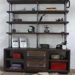 Dan Reclaimed Walnut Stained Scaffolding Board and Steel Pipe Storage and Shelvi - Bookcases