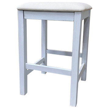 Tristan Backless Counter Stool, Antique White With White Fabric, Set of 2