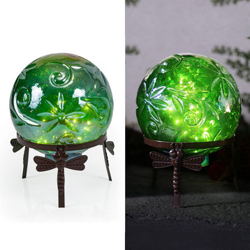 Alpine Green Glass Globe Decor With LED Light, 13" Tall