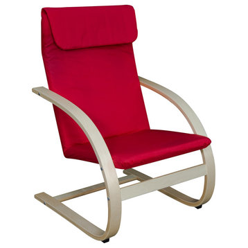 Mia Bentwood Reclining Chair, Natural/Red