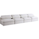 Meridian Furniture - Serene Linen Textured Fabric Deluxe Comfort 4-Piece Modular Sofa, Cream - There's lots to love about the Serene linen textured deluxe cloud-like comfort modular collection, and this piece is not an exception. The soft cream linen textured fabric is cozy and sleek to the touch while the overstuffed down/feather cushions provide gentle support so you can relax and unwind like a VIP. Customize your seating with this modular set by adding the pieces you like most. Latches under each piece make it easy to snap them into position for a look that's modern yet welcoming.