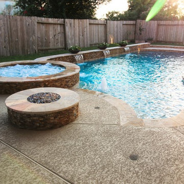 Patio Cover and Pool with Spa and Fire Feature in Long Meadow Farms, Richmond TX