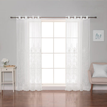 Sheer Trellis Grommet Curtains White, 52"w X 96"l