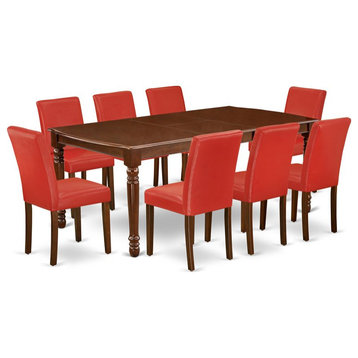 East West Furniture Dover 9-piece Wood Dining Set in Mahogany/Firebrick Red