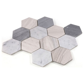 Mosaics Tile Marble Carrara Hexagon 4x4 - Blue - for Floors Walls