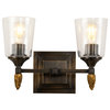 Vetiver 2-Light Bath Vanity Light, Dark Bronze With Gold Accents Finial 2 Gold