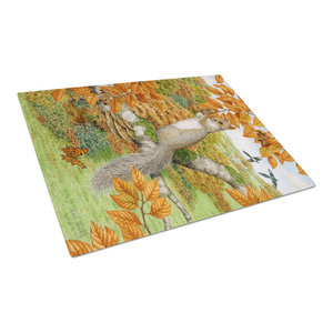 Carolines Treasures Grey Squirrel in Fall Leaves Glass Large Cutting Board
