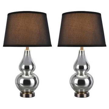 40022, 26" High Glass Table Lamp, Mercury With Antique Red Copper Base, Set of 2