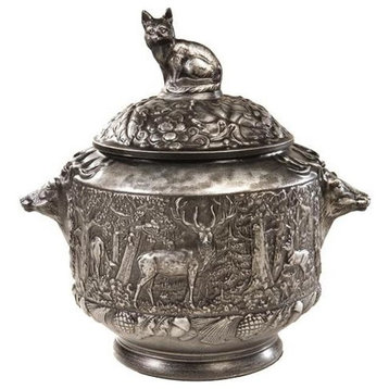 Soup Tureen MOUNTAIN Lodge Stag Deer Scene Silver Resin Hand-Cast