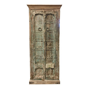Mogul Interior - Consigned Antique Haveli Armoire Furniture Vintage Distressed Storage Cabinet - Armoires And Wardrobes
