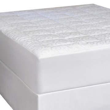 Candice Olson Waterproof Jacquard Scroll Mattress Pad, White, Full