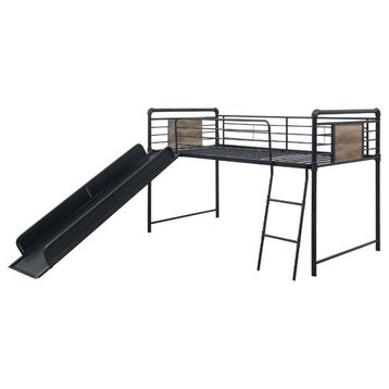 Twin Loft Bed With Slide, Headboard, Footboard, Guardrail, Slat, Slide, Ladder