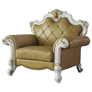 Picardy Chair With Pillow, Antique Pearl and Butterscotch PU
