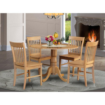 5-Piece Small Kitchen Table Set, Round Table and 4 Dining Chairs, Oak