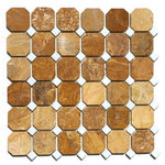 Tilesbay - Interlocking Polished Autumn Gold Octagon Marble Tile, Set of 10 - Autumn Gold Octagon on a 12x12 sheet Polished marble mosaic is an organic stone with hues of soft pinks and golds with darker veins. The white marble dots compliment the color.  (1 7/8", 5/8"_5/8" ) It is recommended for use in both residential and commercial projects including interior flooring and walls.