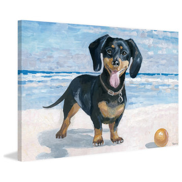 "Playful Dachshund" Painting Print on Wrapped Canvas, 36"x24"