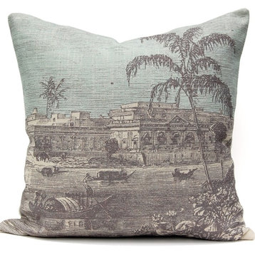 Palm on River Engraving Pillow