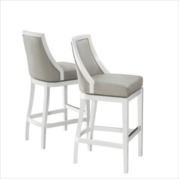 Ellie Bar Stool With Back, Set of 2, White, Bar Height