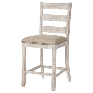 Armless Wooden Barstool Set With Textured Finish, Brown And White