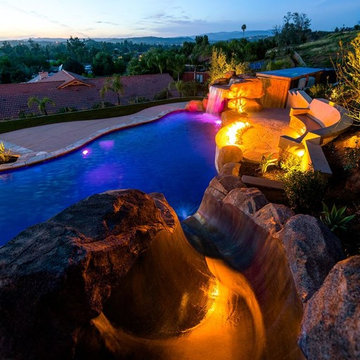 Pool with slide, water fall and fire feature!