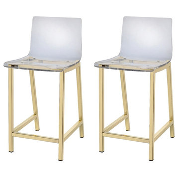 Fox Hill Trading Pure Decor 24" Acrylic Metal Counter Stools in Gold (Set of 2)
