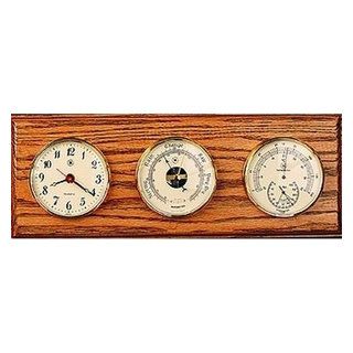 Weather Station Barometer Clock Hygrometer Thermometer Solid Wood and Brass  