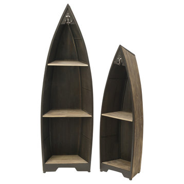 Decorative Wooden Boat with Shelves, Set of 2