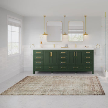 Preston Bath Vanity, Green, 84", Empira Quartz Top, Double, Freestanding